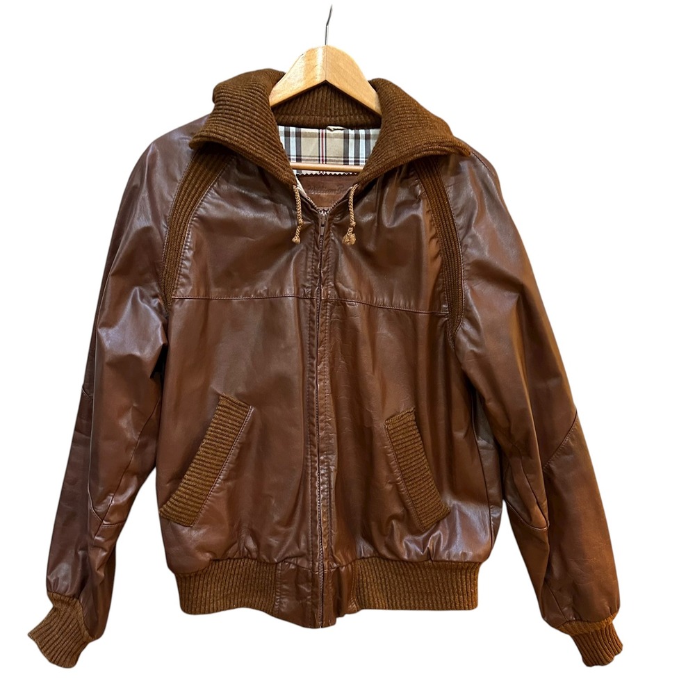 Vintage William Barry Men Brown Leather Bomber Jacket‎ Full Zip Casual Retro 42L